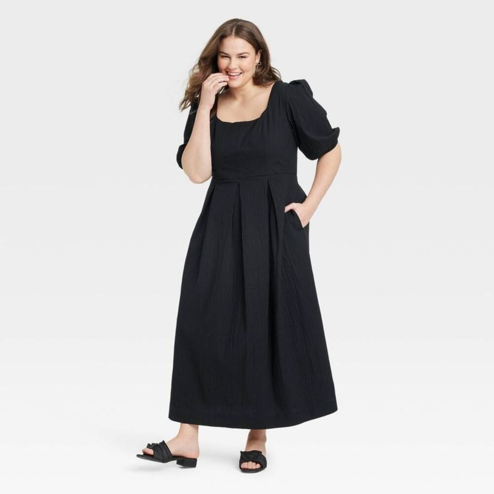 A New Day - Women's Short Sleeve Midi Dress - A New Day Black  Black